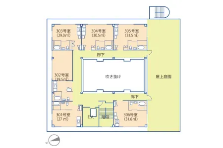 3階：居室・屋上庭園があります。